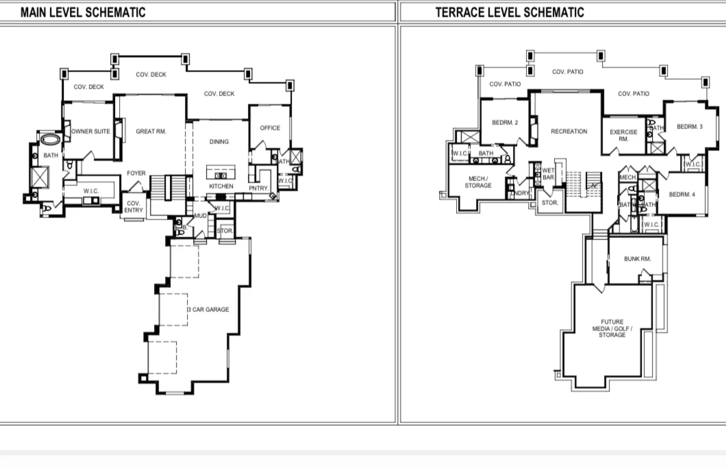 Main level and terrace level floor plan schematics