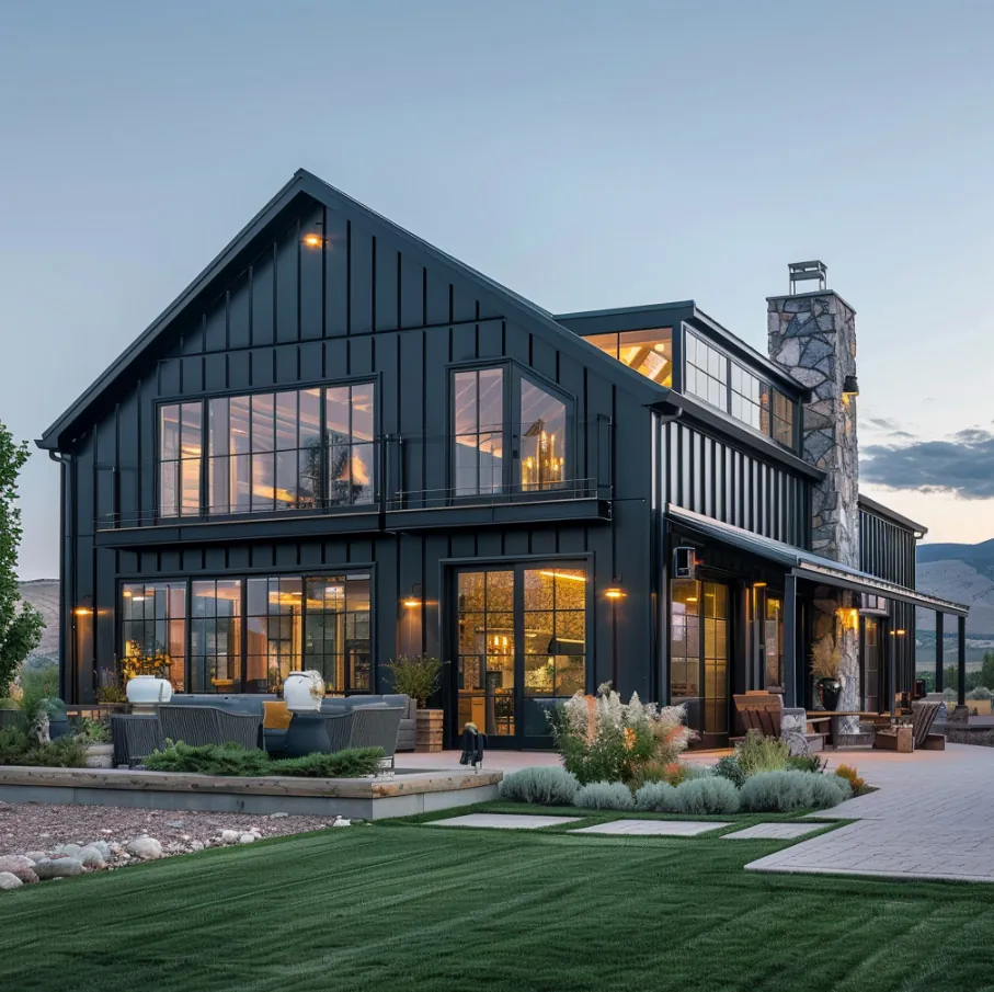 Luxury mountain home at dusk