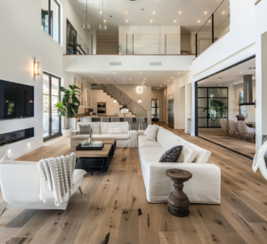 warm white oak flooring in a modern home